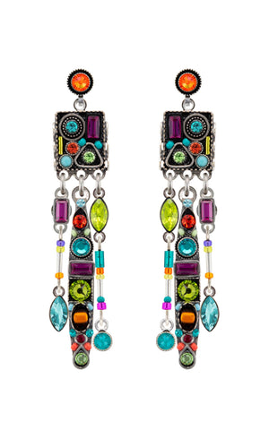 E423P-MC Linear Chandelier Earrings w/Post-Multicolor