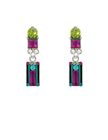 E424P-MC Architectural Two Tier Earrings w/Post-Multicolor