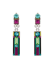 E425P-MC Architectural Two Tier Rectangle Earrings w/Post-Multicolor