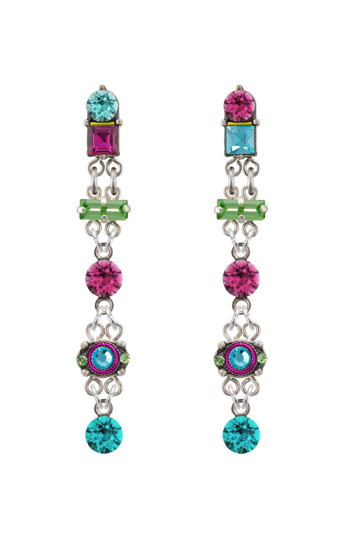 E426P-MC Architectural Long Drop Earrings w/Post-Multicolor