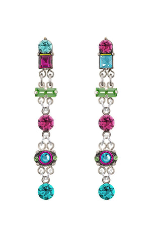 E426P-MC Architectural Long Drop Earrings w/Post-Multicolor