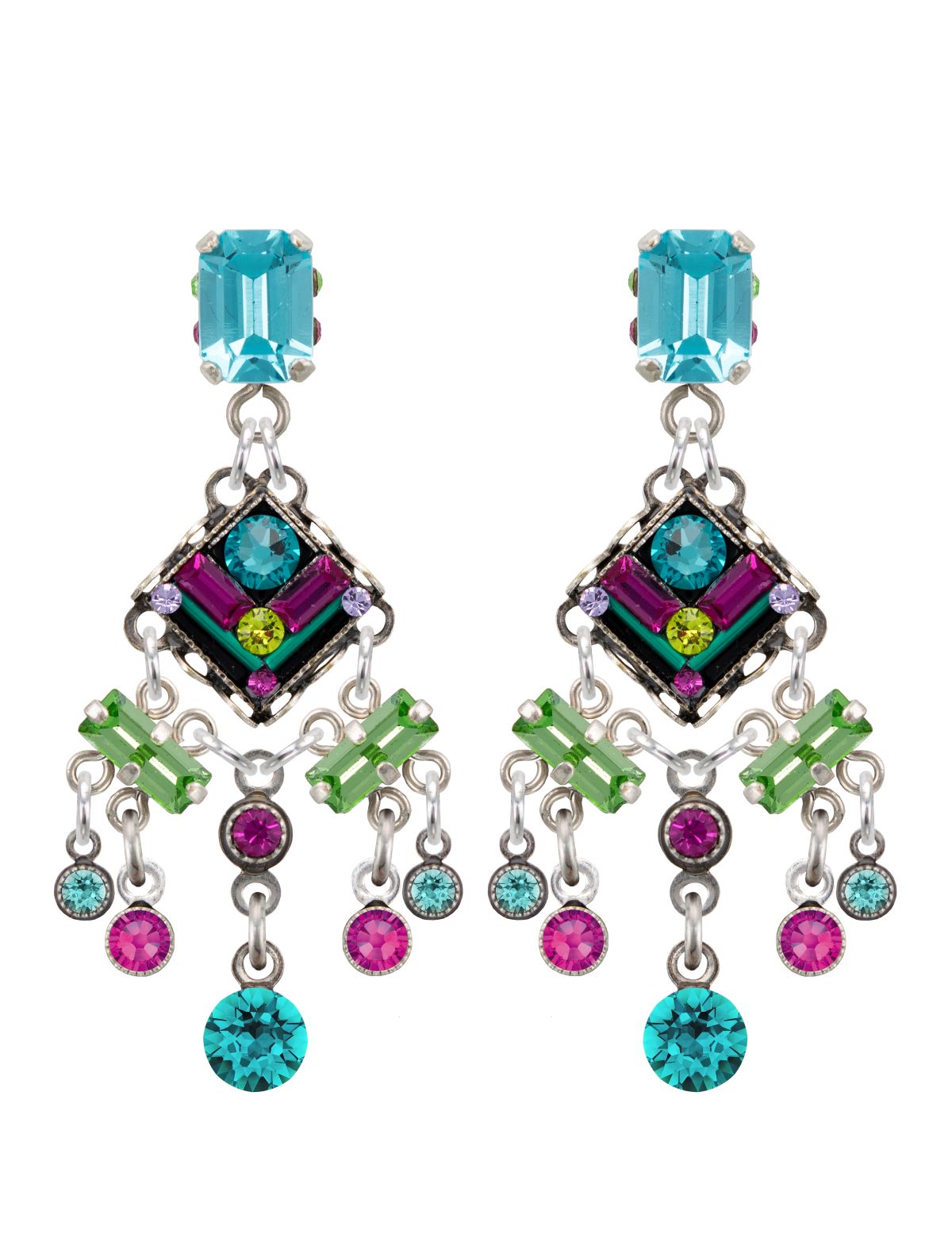 E427P-MC Architectural Elaborate Earring w/Post-Multicolor