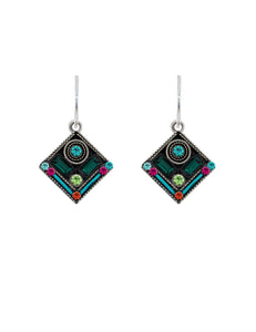 E429-EM Architectural Diamond Earrings-Emerald