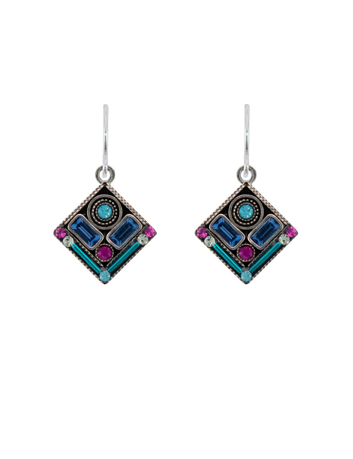 E429-LB Architectural Diamond Earrings-Light Blue