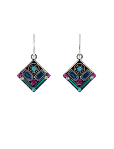 E429-LB Architectural Diamond Earrings-Light Blue