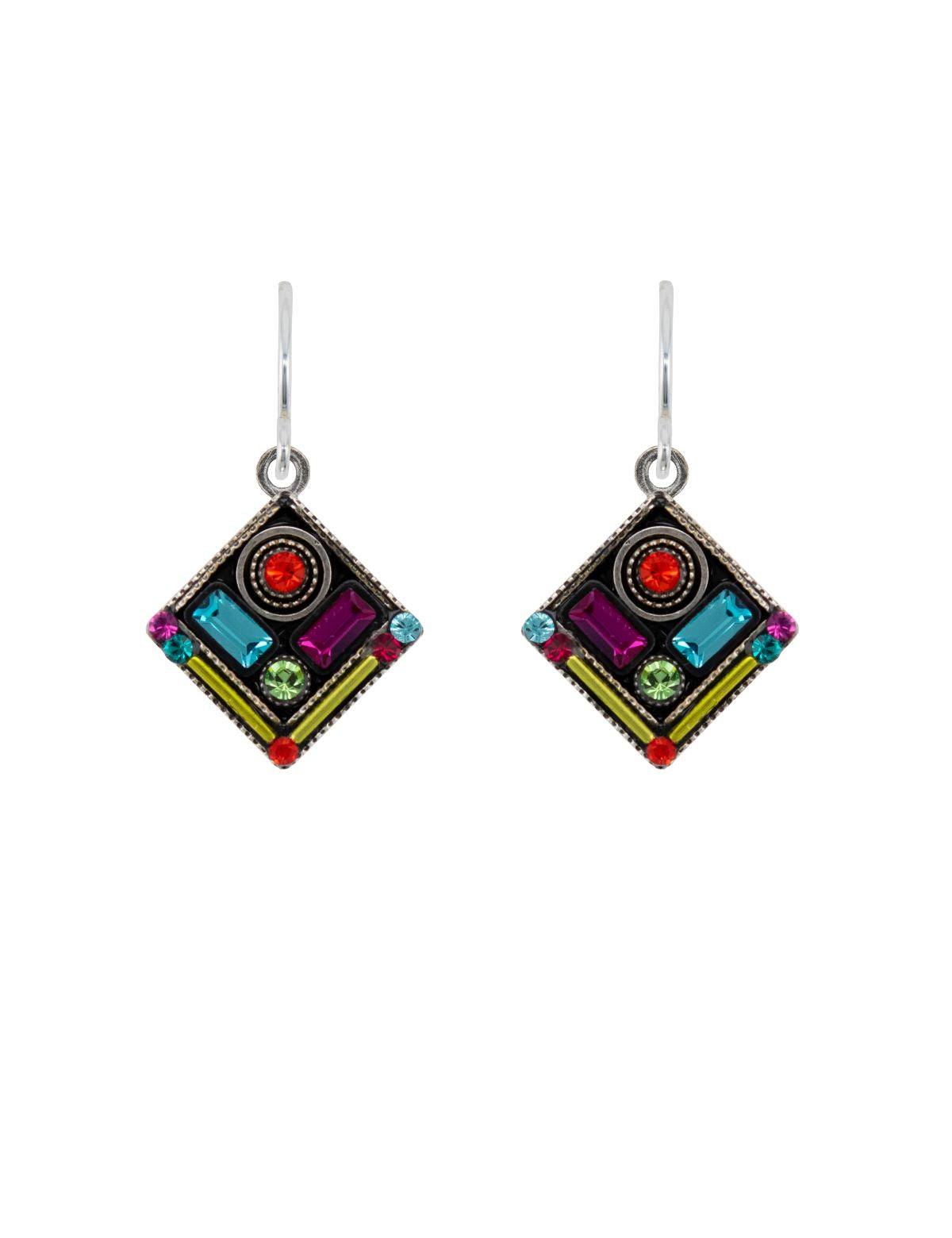 E429-MC Architectural Diamond Earring - Multicolor