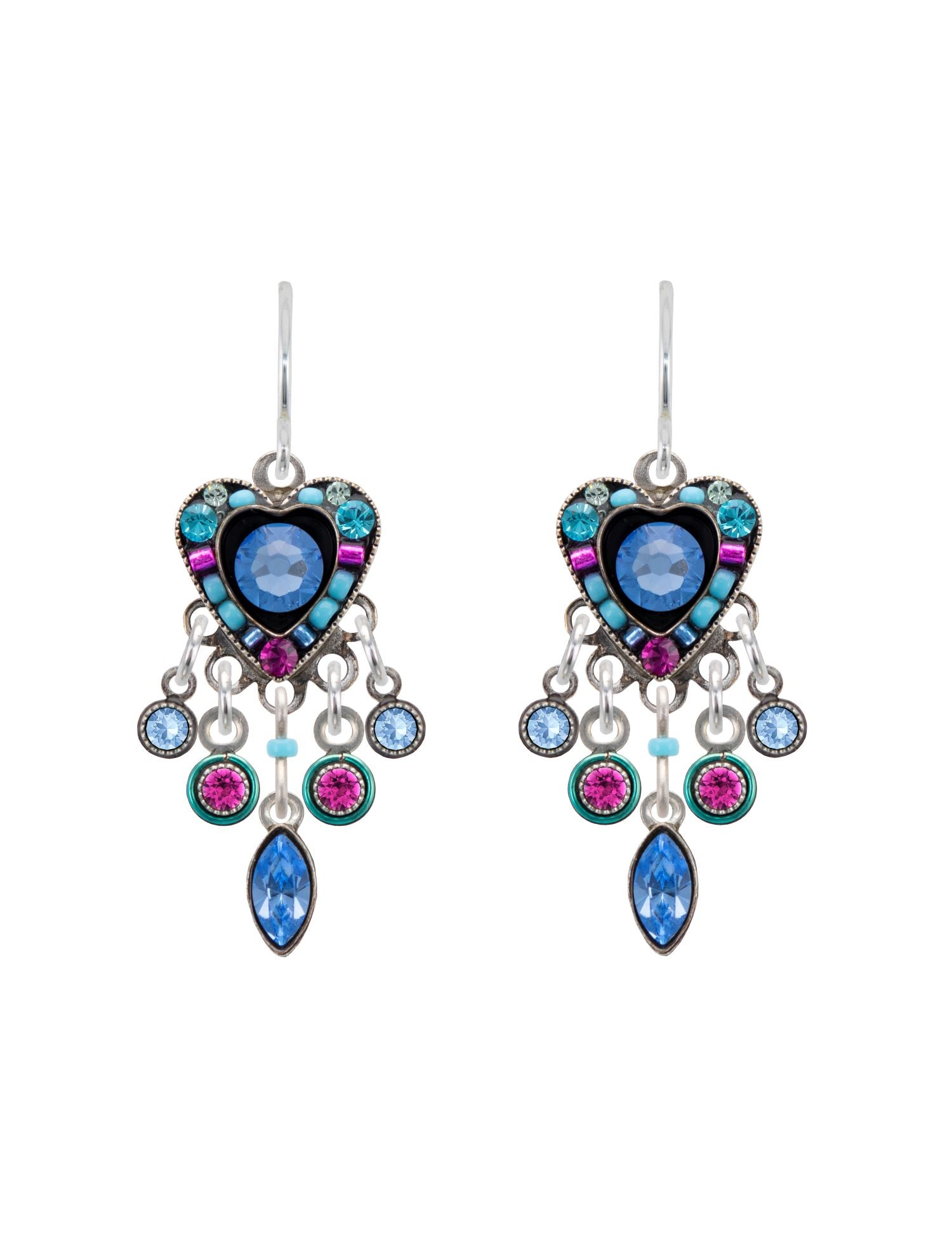 E430-LB Hearth w/Dangles Earrings-Light Blue