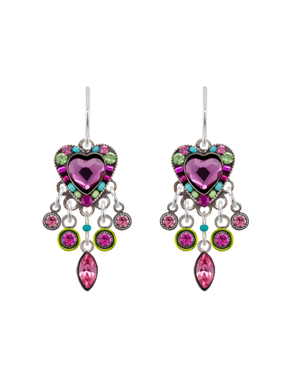 E430-ROSE Hearth w/Dangles Earrings-Rose