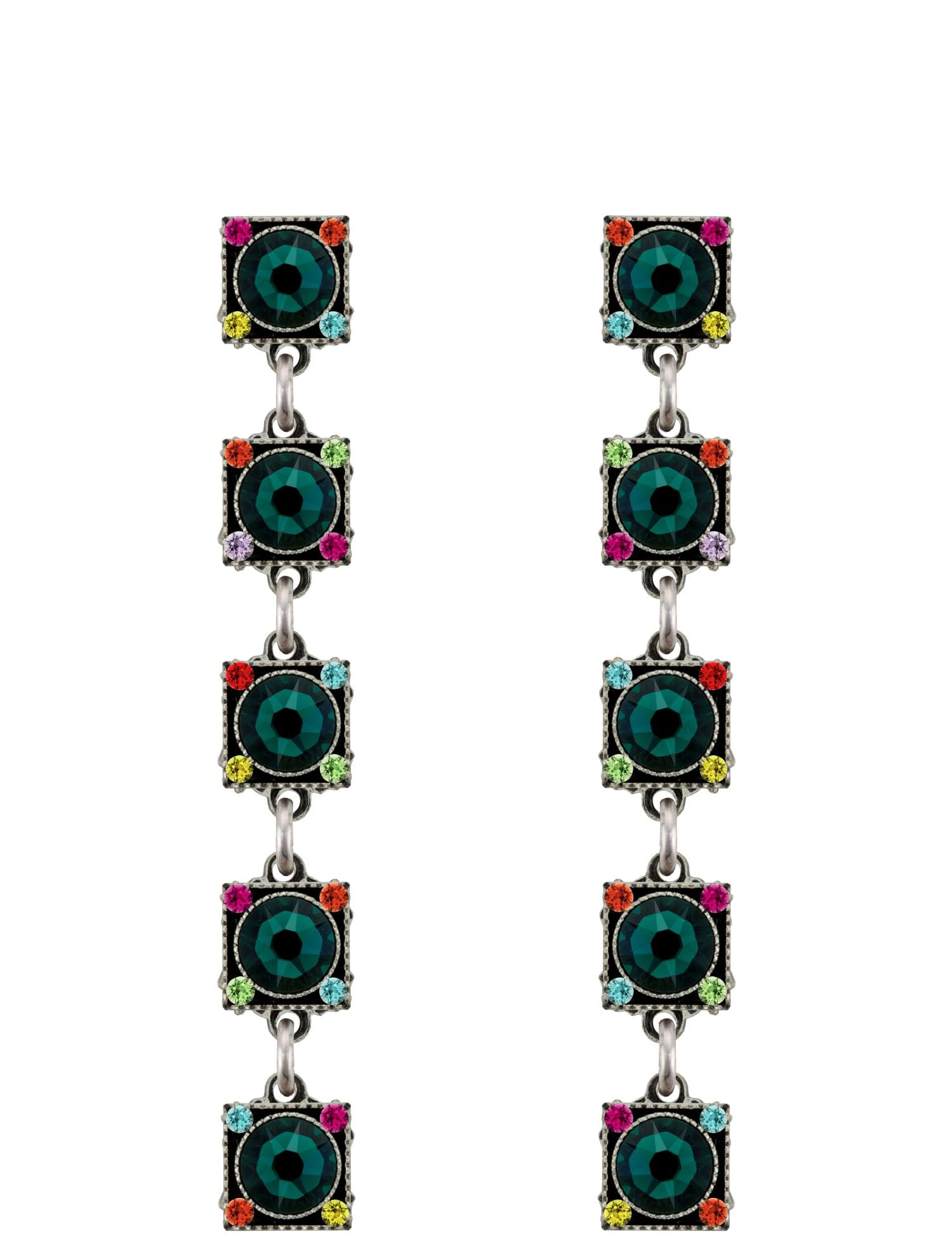 E455P-EM Rainbow Linear w/Post Earrings-Emerald