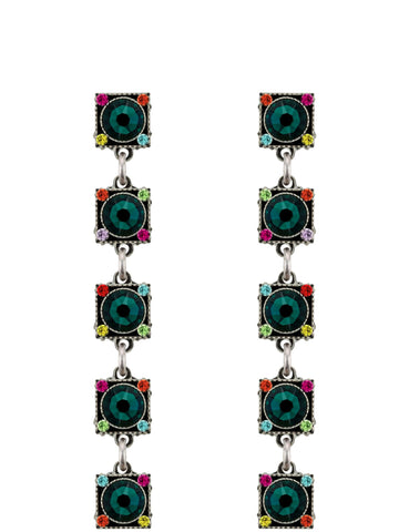 E455P-EM Rainbow Linear w/Post Earrings-Emerald