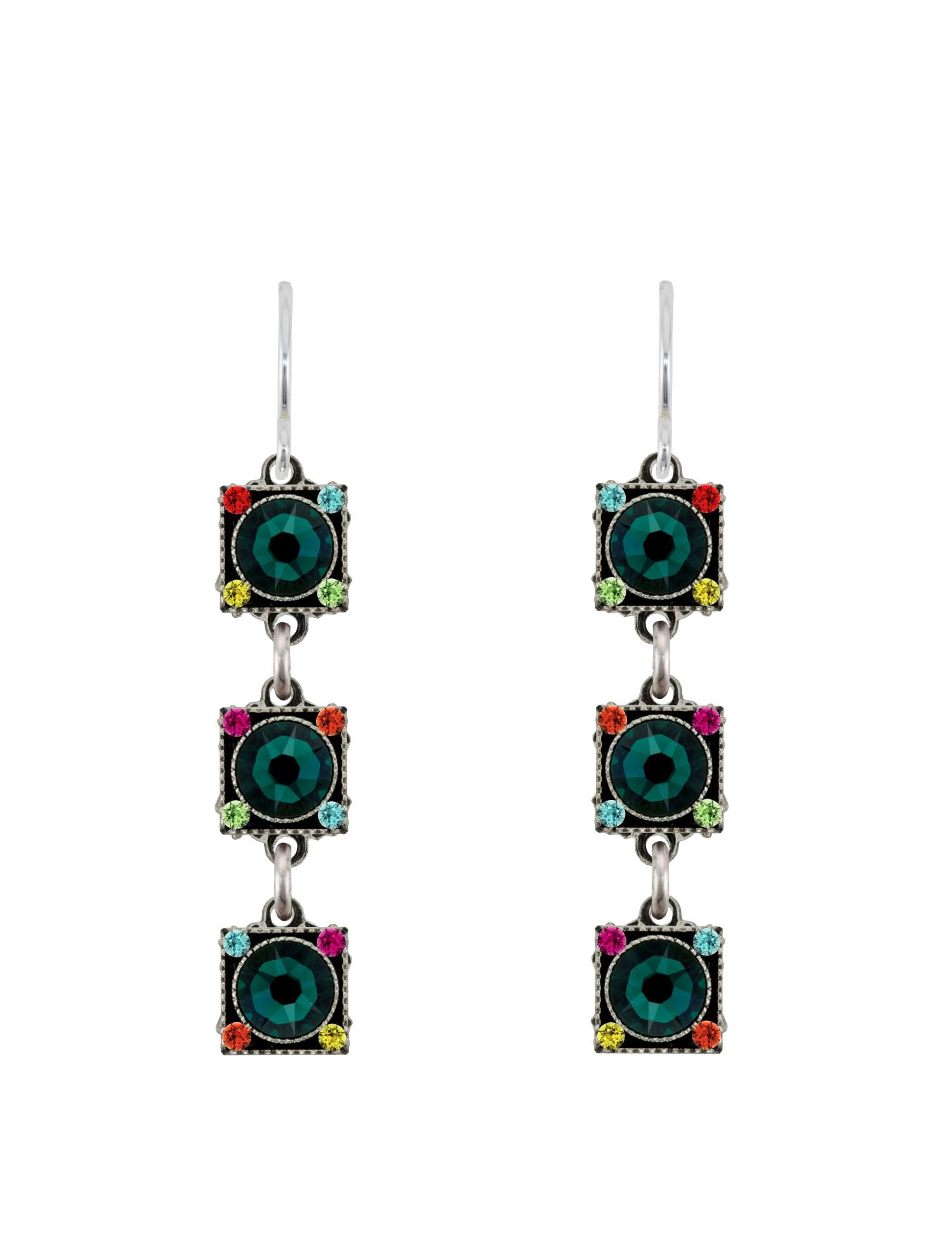 E456-EM Rainbow Linear  Earrings-Emerald