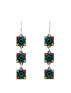 E456-EM Rainbow Linear  Earrings-Emerald