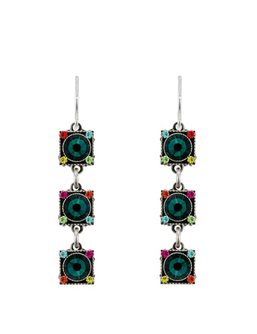 E456-EM Rainbow Linear  Earrings-Emerald