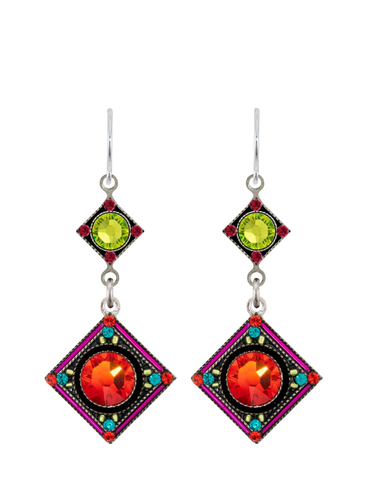 E457-MC Rainbow 2-Tier Diamond Earrings- Multicolor