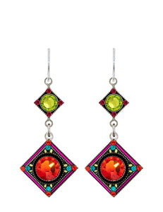 E457-MC Rainbow 2-Tier Diamond Earrings- Multicolor
