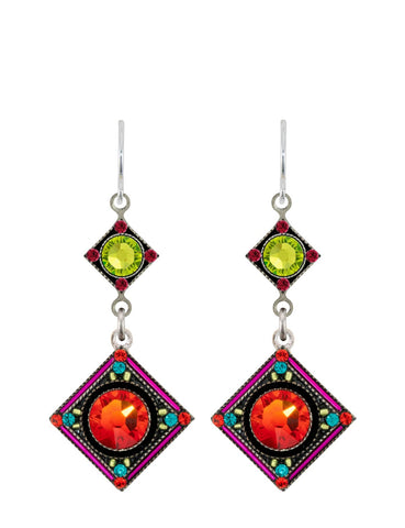 E457-MC Rainbow 2-Tier Diamond Earrings- Multicolor