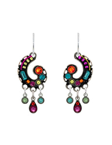 E463-MC Spiral Earrings w/Dangles-Multicolor