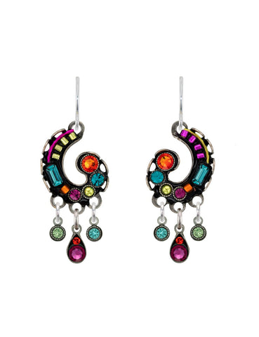 E463-MC Spiral Earrings w/Dangles-Multicolor