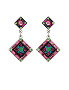 E473P-ROSE La Dolce Vita Crystal  2-Tier Diamond  Shape Post Earrings-Rose