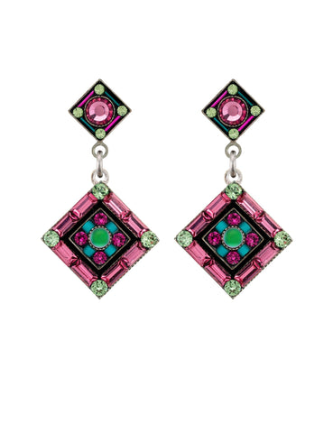E473P-ROSE La Dolce Vita Crystal  2-Tier Diamond  Shape Post Earrings-Rose
