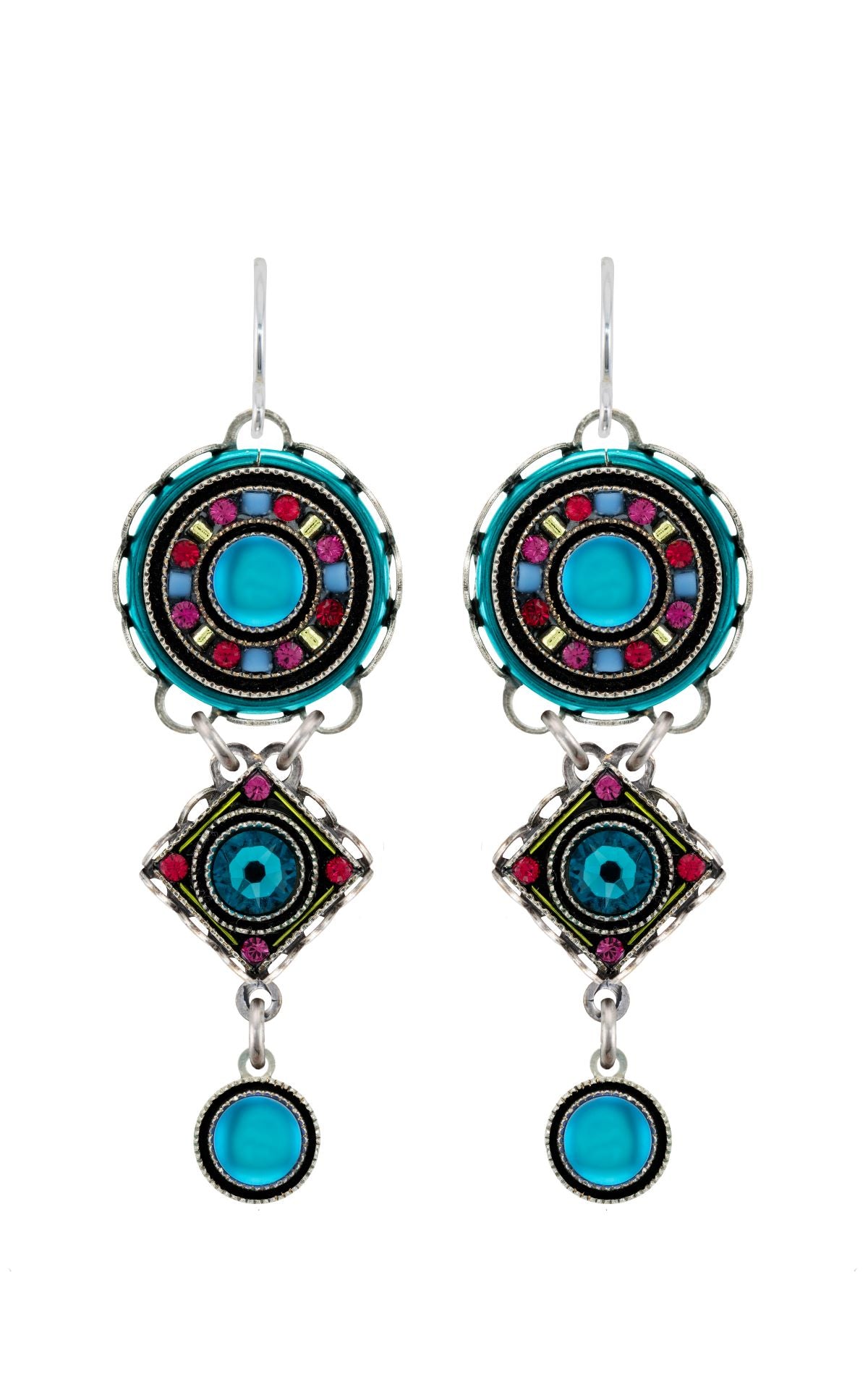 E478-BB Moonlight Long Circle Earrings- Bermuda Blue