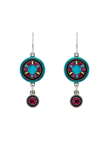 E479-BB Moonlight Single Circle Drop Earrings- Bermuda Blue