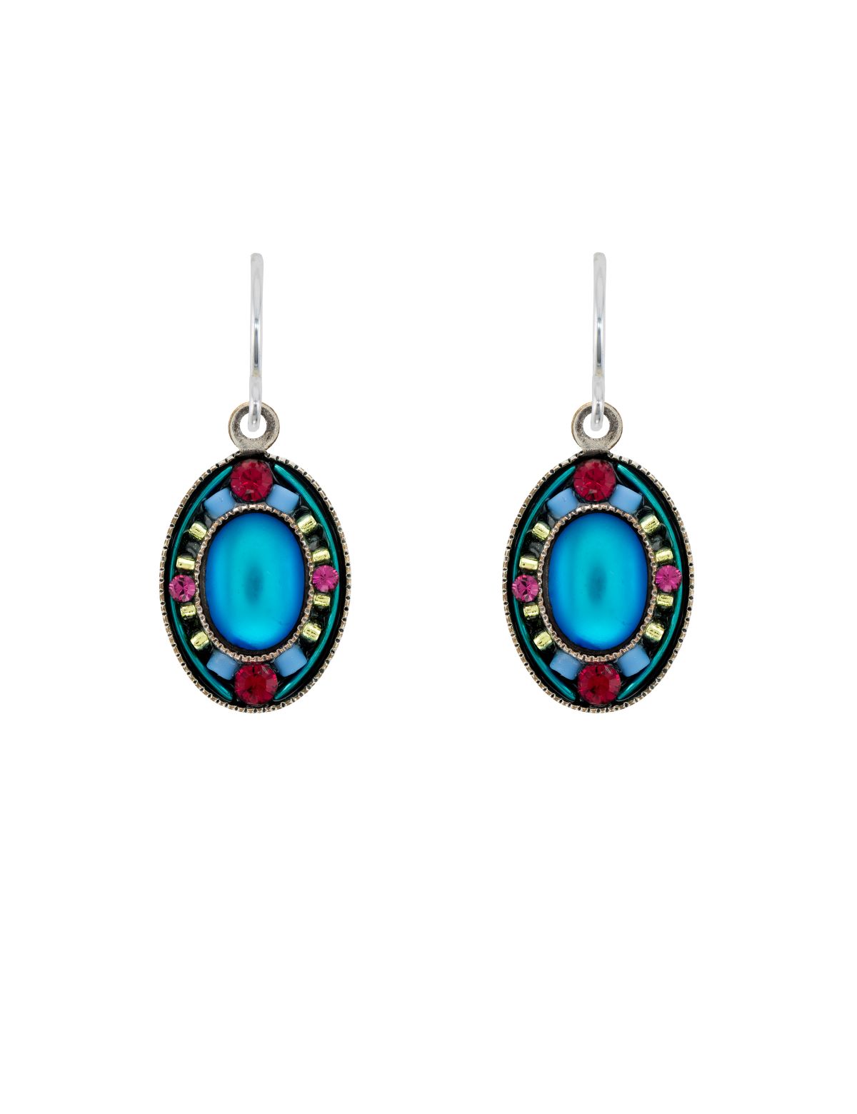 E481-BB Moonlight Single Med. Oval Earrings- Bermuda Blue