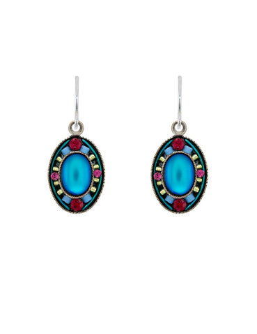 E481-BB Moonlight Single Med. Oval Earrings- Bermuda Blue