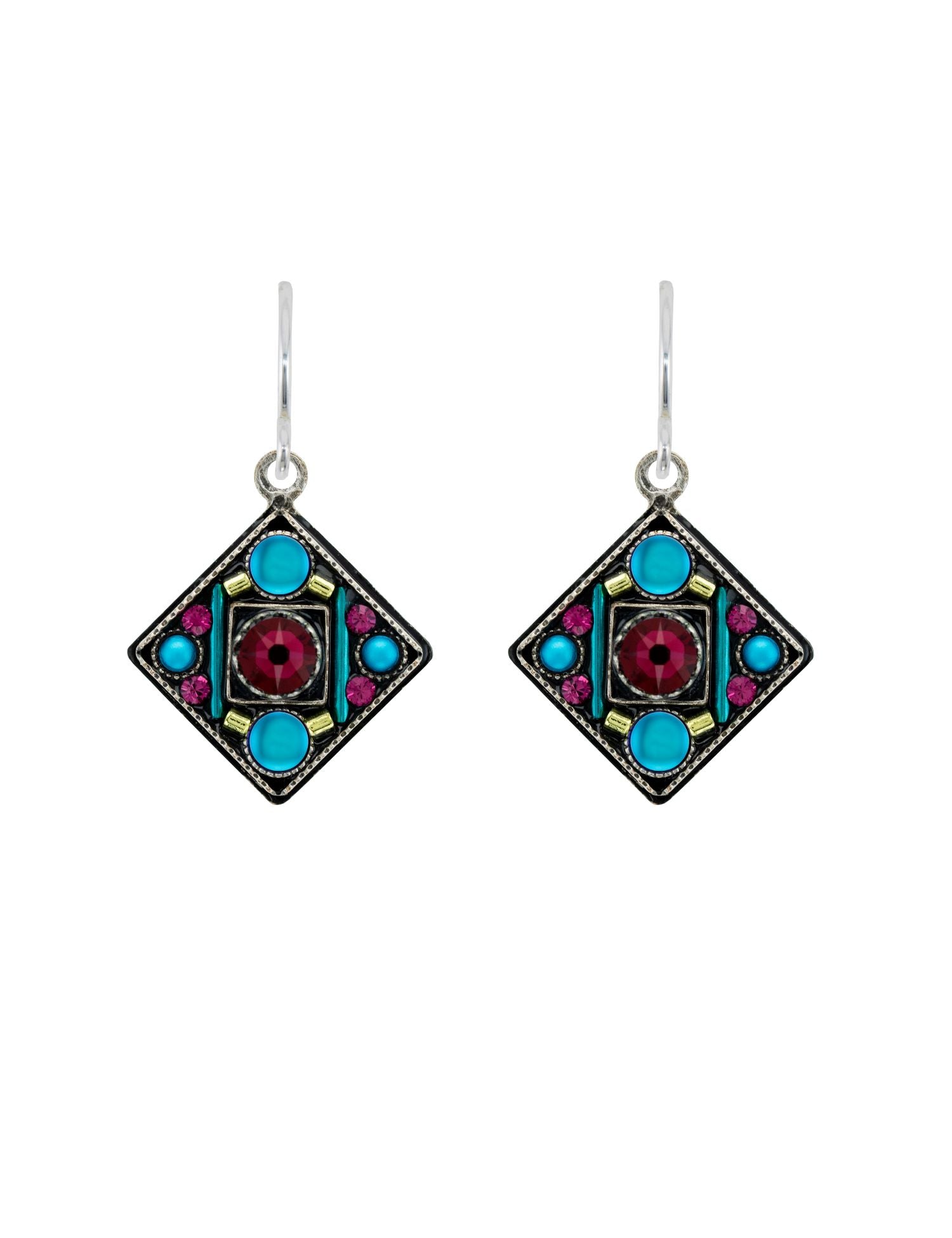 E482-BB Moonlight Diamond Shape Earrings- Bermuda Blue