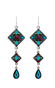 E483-BB Moonlight Diamond Shape Two Tear Drop Earrings-Bermuda Blue