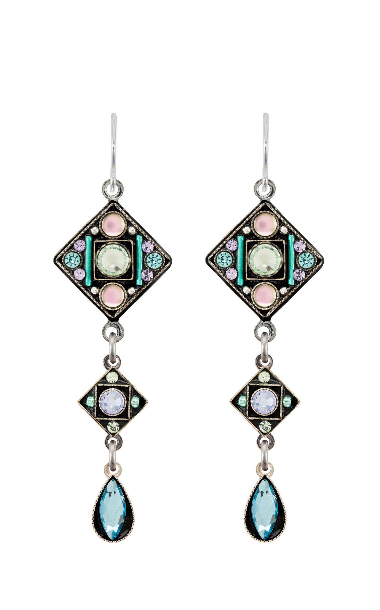 E483-SOFT Moonlight Diamond Shape Two Tear Drop Earrings-Soft