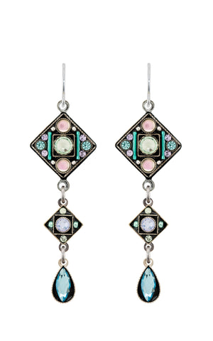 E483-SOFT Moonlight Diamond Shape Two Tear Drop Earrings-Soft