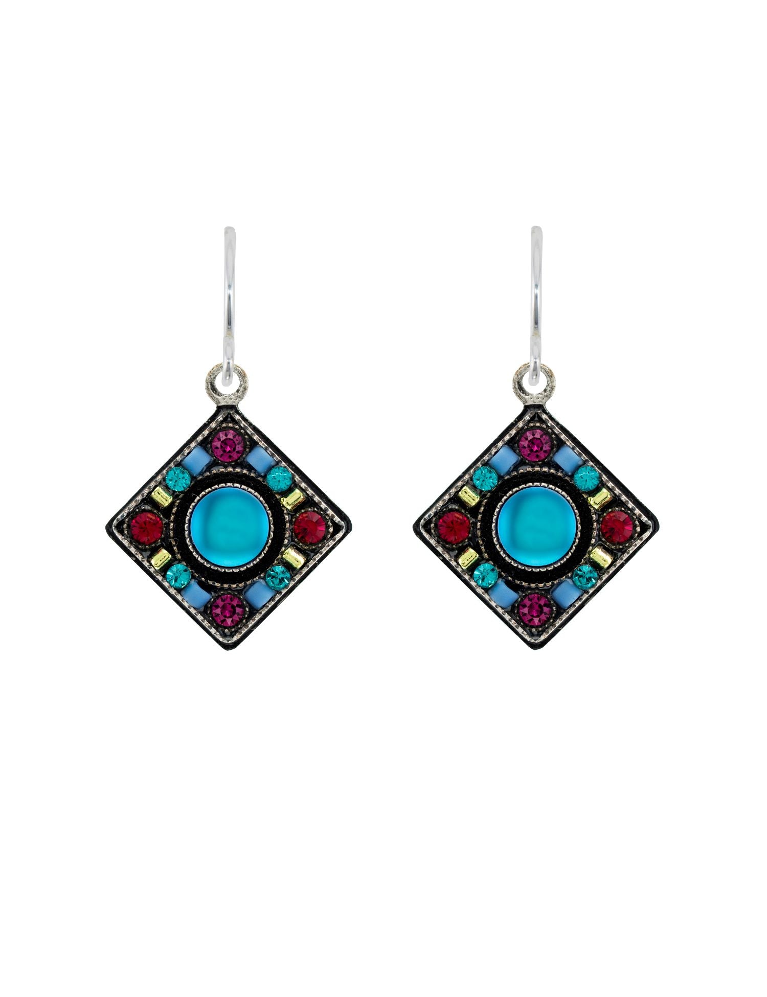 E485-BB Moonlight  Diamond Shape Earrings- Bermuda Blue