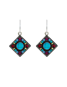 E485-BB Moonlight  Diamond Shape Earrings- Bermuda Blue