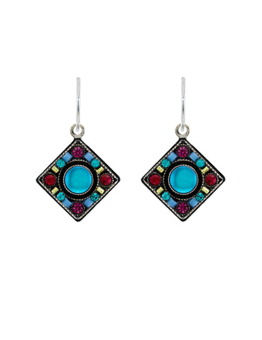 E485-BB Moonlight  Diamond Shape Earrings- Bermuda Blue