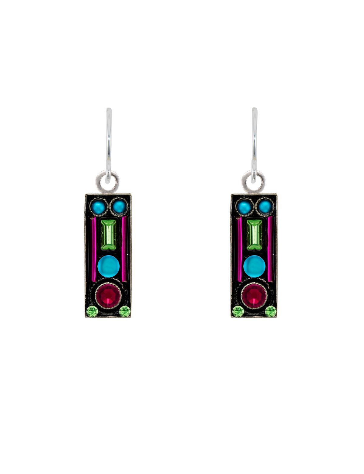 E489-BB Moonlight Rectangle Earrings- Bermuda Blue