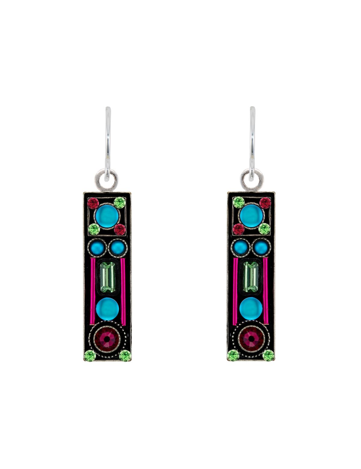 E492-BB Moonlight Long Rectangle Earrings- Bermuda Blue