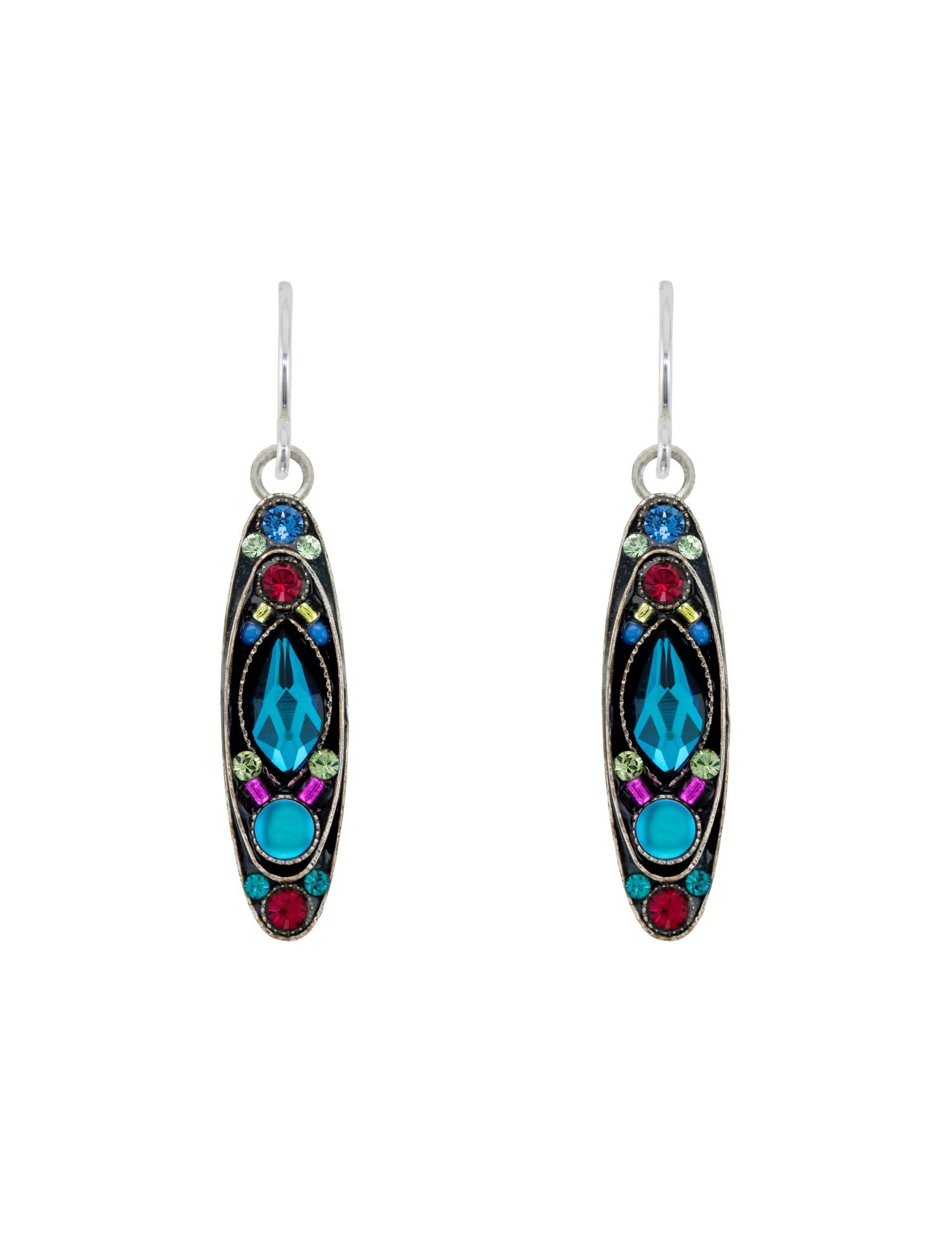 E495-BB Moonlight Long Oval Earrings- Bermuda Blue