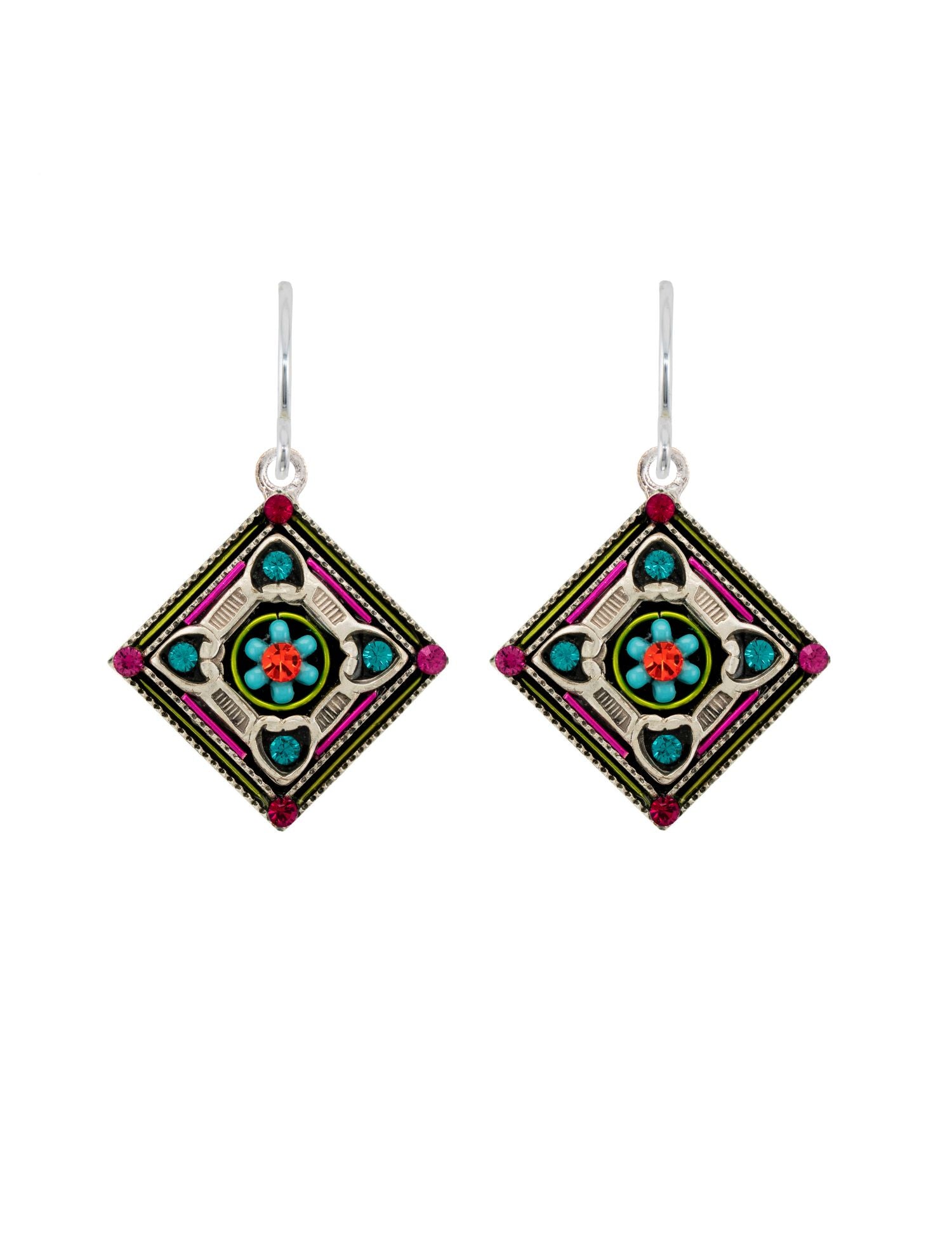 E509-MC Filigree Diamond Earrings-Multicolor