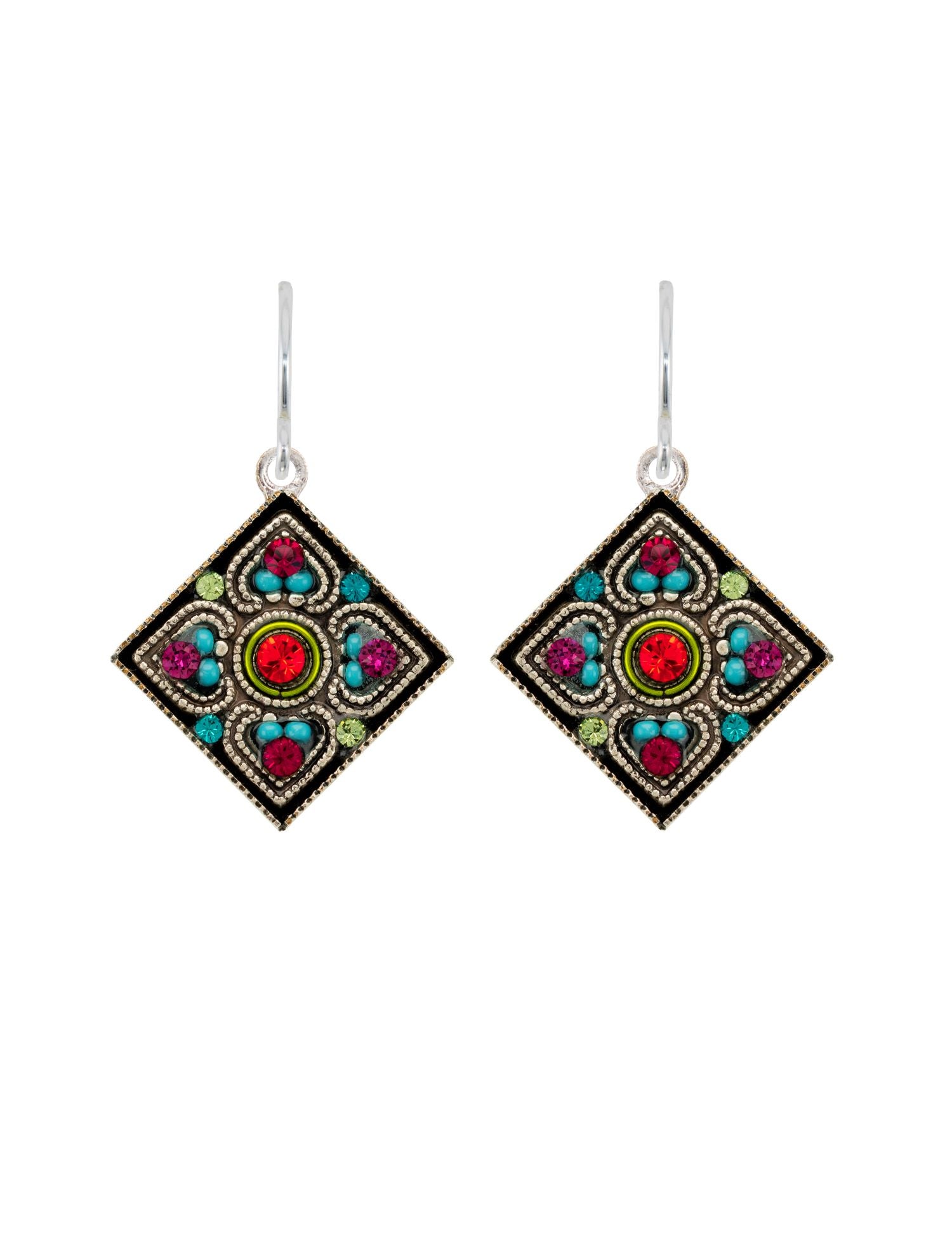 E511-MC Filigree Diamond Earrings-Multicolor