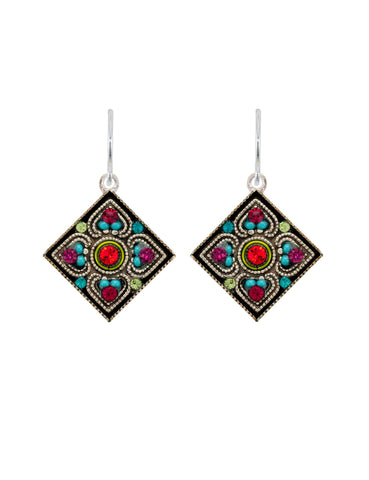 E511-MC Filigree Diamond Earrings-Multicolor