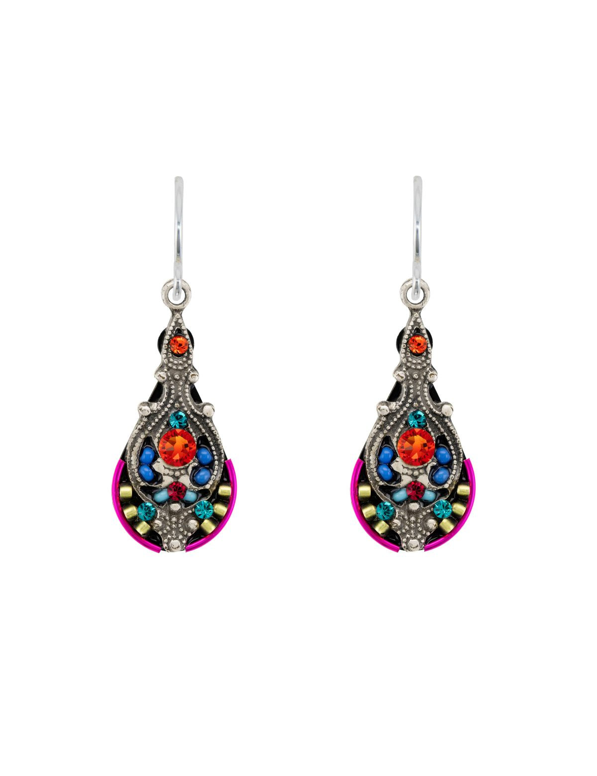 E518-MC Filigree Drop Medium Earrings-Multicolor