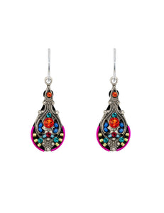 E518-MC Filigree Drop Medium Earrings-Multicolor