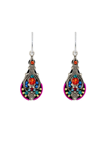 E518-MC Filigree Drop Medium Earrings-Multicolor