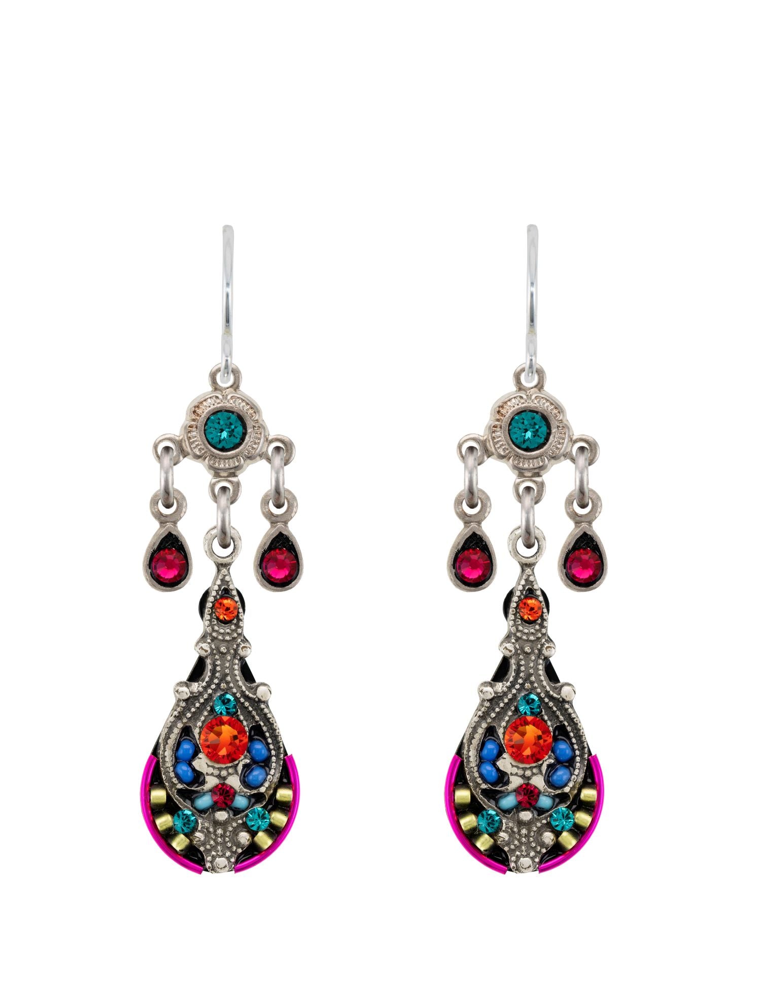 E519-MC Filigree Drop Medium Earrings-Multicolor