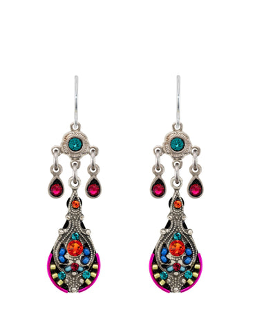 E519-MC Filigree Drop Medium Earrings-Multicolor