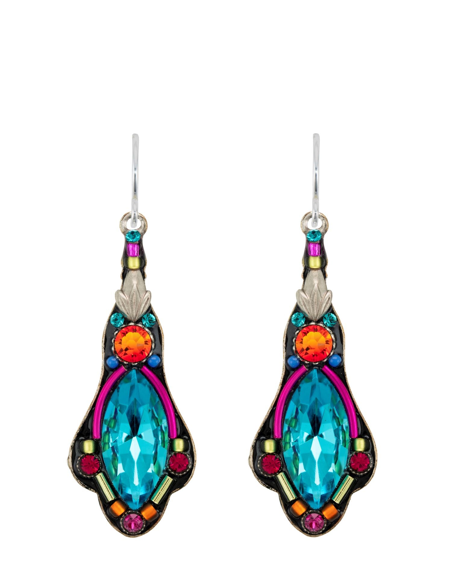 E529-MC Large Navette Earrings-Multicolor