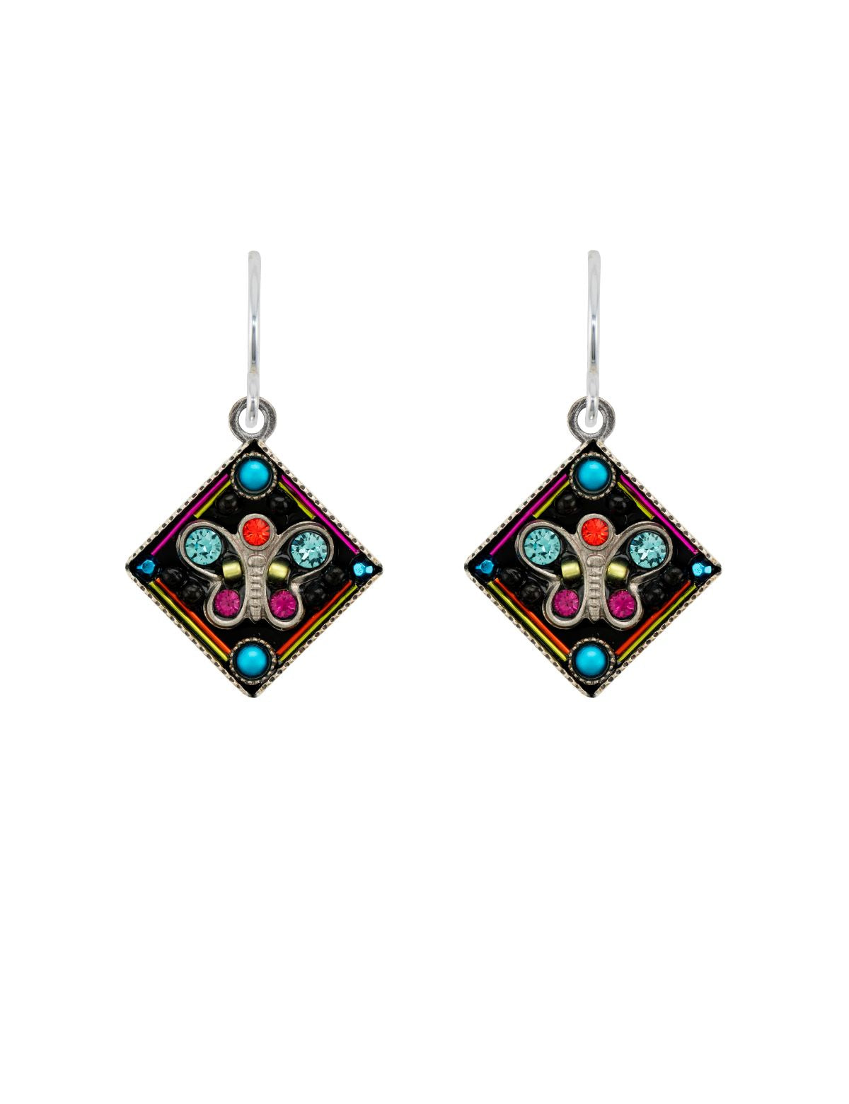 E533-MC Butterfly Diamond Earrings-Multicolor