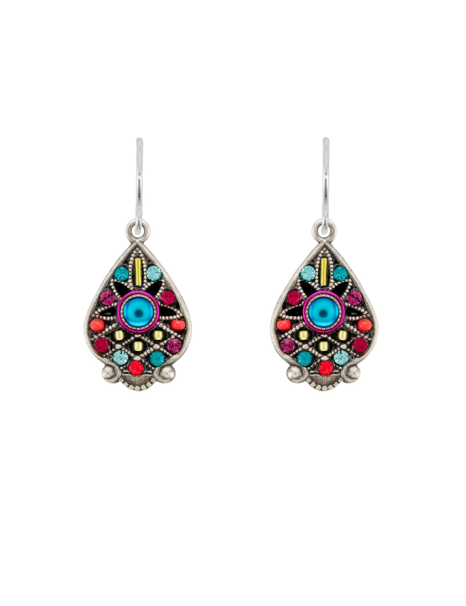 E534-MC Filigree Small Drop Earrings-Multicolor