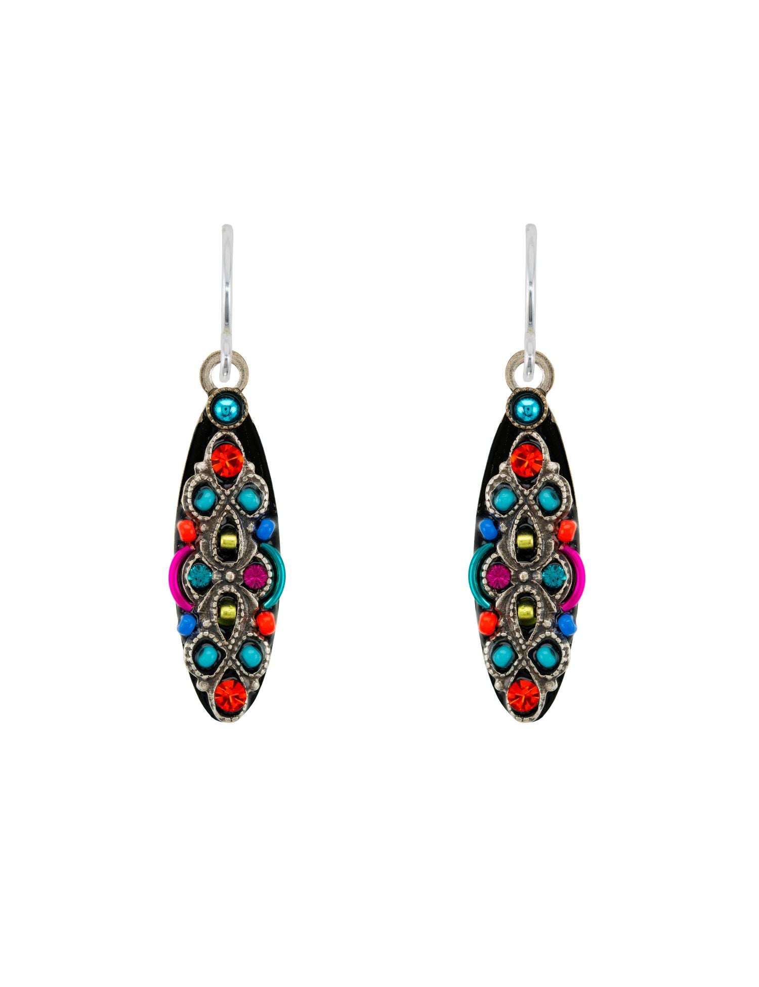E537-MC Filigree Long Oval Earrings-Multicolor